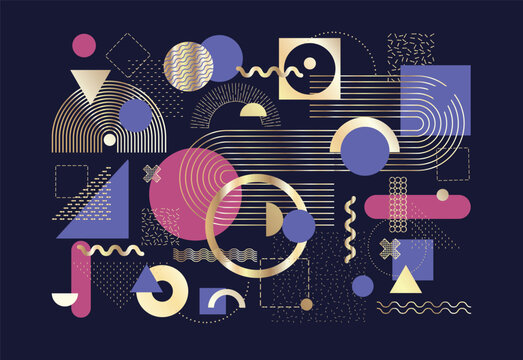 Abstract Bauhaus or Memphis geometric shapes and composition. Retro elements, geometric pattern for banner, poster, leaflet. Design background vector geometric