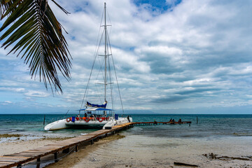 Fototapeta na wymiar Catamaran boat near caribbean beach
