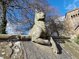 Lynx sculpture from the Animal Wall of Cardiff Castle in Wales built in 1890 in Castle Street which is a popular travel destination tourist attraction landmark of the city stock photo image
