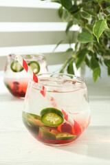 Concept of drink with Jalapeno cocktail, close up