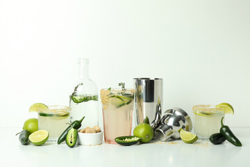 Concept of drink with Jalapeno cocktail on white table