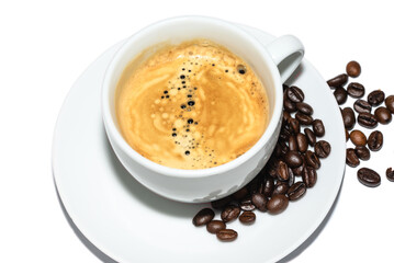 Fototapeta premium the netherlands, january 2022. A cup of coffee, coffee beans on a white background.