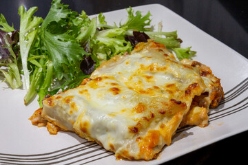 Plated Lasagne and salad