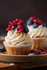 Cupcakes with berries food photo close up