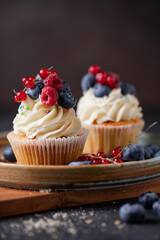 Cupcakes with berries food photo close up