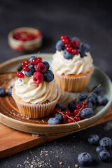 Cupcakes with berries food photo close up