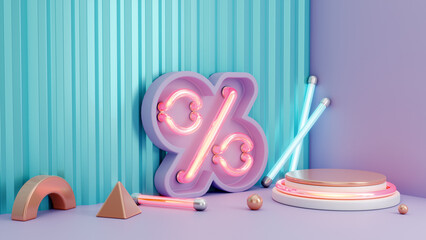 Colorful neon podium for product presentation background 3d rendering