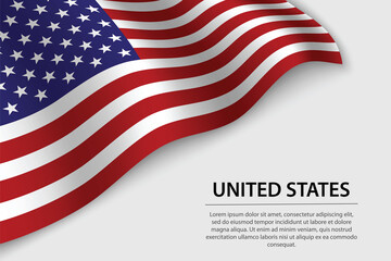 Wave flag of United States on white background. Banner or ribbon