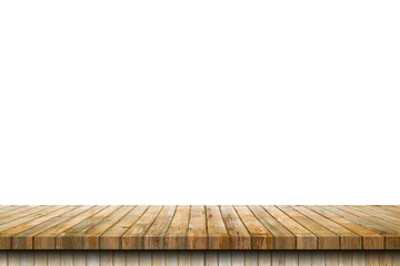 Empty old wood table on isolate white background and display montage with copy space for product.