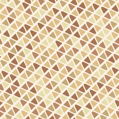 Vector geometric seamless pattern. Stylish graphic texture with small curved shapes, wavy elements, diagonal stripes. Abstract mosaic background in gold, beige and brown tones. Vintage repeat design