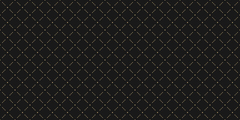 Vector golden abstract geometric seamless pattern in oriental style. Luxury minimal dark background. Simple graphic ornament. Elegant black and gold texture with diamonds, mesh, grid, lattice, net