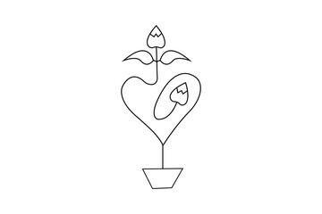 love tree outline, heart shape flower, floral design line art drawing