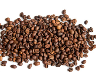  Coffee texture.Roasted coffee beans on a white background.