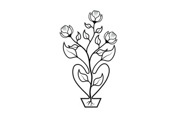 flower outline, natural floral branch elements, vector line illustration, continues line drawing, ornaments