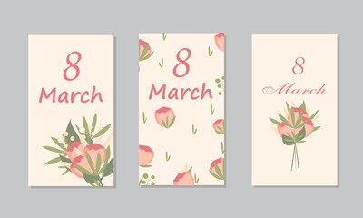 Template for greeting cards and banners, flyers for March 8. Women's Day.