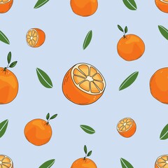 seamless vector pattern with oranges with light blue background