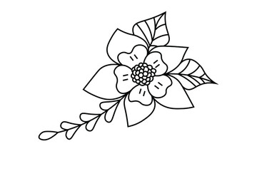 flower outline, natural floral branch elements, vector line illustration, continues line drawing, ornaments
