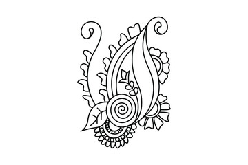flower outline, natural floral branch elements, vector line illustration, continues line drawing, ornaments