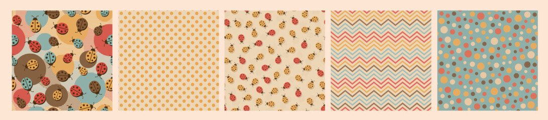 Seamless repeating pattern of ladybugs