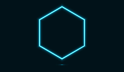Blue neon polygon isolated on dark background. Vector illustration