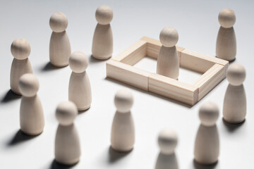 Person isolating in solitude inside separated behind a walls, agoraphobic, shy, different, self isolation or individuality