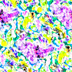 Fototapeta na wymiar Watercolor abstract seamless pattern. Creative texture with bright abstract hand drawn elements. Abstract colorful print.