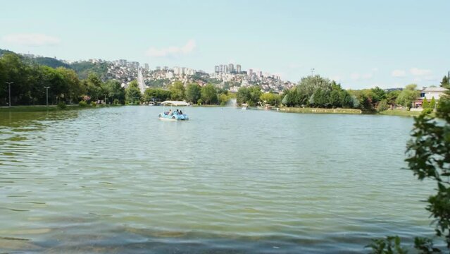 pedalo in lake, blur effect