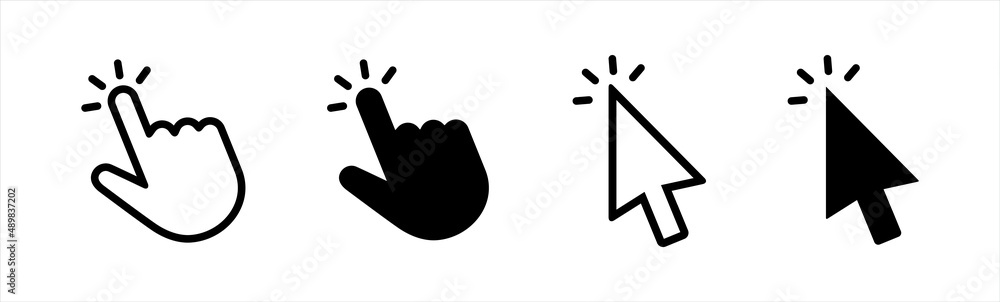 Poster mouse click cursor icon. hand cursor, click icon. mouse pointer set. arrow cursor. vector illustrati