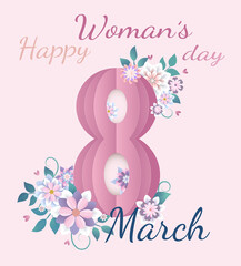 happy international womans day 
hand drown vector illustration, eps 10 with paper cut flowers
