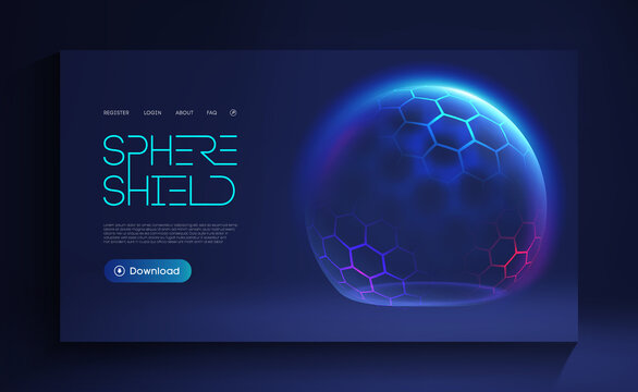 Sphere Shield With Hexagon Pattern. Virus Protection Bubble. Sphere Lines Technology Background. Magic Orb Vector Illustration.