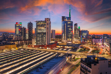 Milan, Italy with modern high rises in Porta Nuova