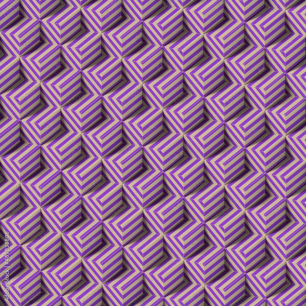 Poster Trendy pattern of a group rectangular shapes with multicolored striped texture. 3d rendering digital illustration