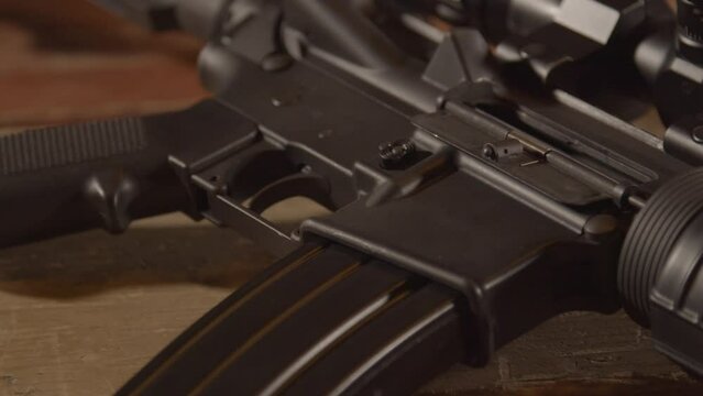 Macro dolly of AR-15 trigger and receiver