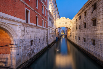 Bridge of Sighs in Venice, Italy at Twilight