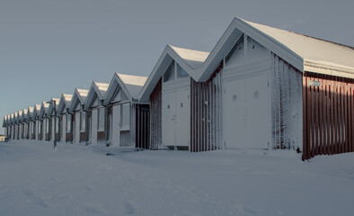 red barn in snow