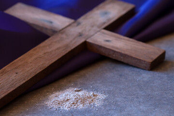 Cross and ash, Lent beginning, ash wednesday concept