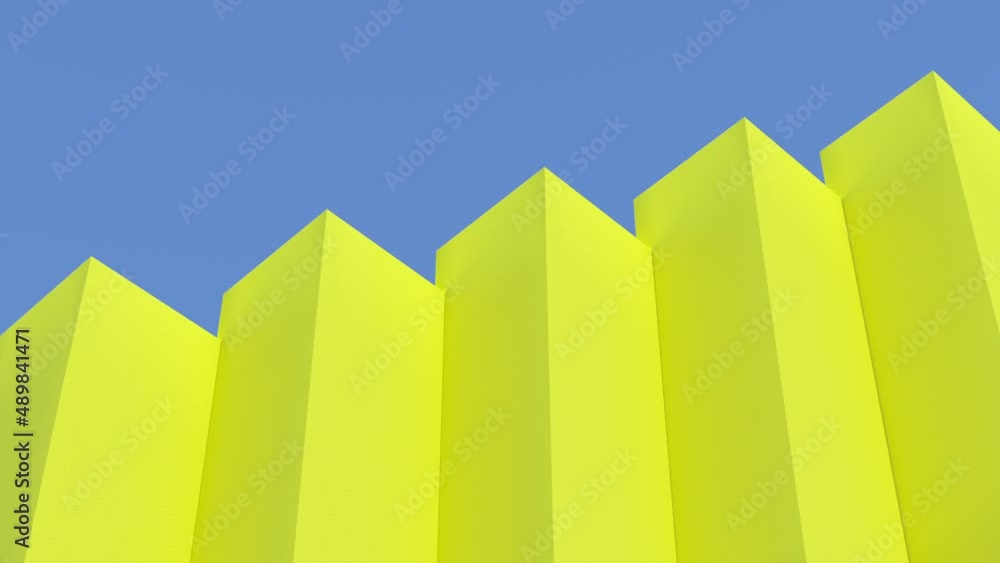 Poster yellow box shape architecture building with shadows on sky background. minimal architecture ideas . 