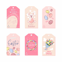 Easter gift tags. Template for invitations, banners, planner, gift tags, diary, notes. Stylish spring design. Vector illustration.