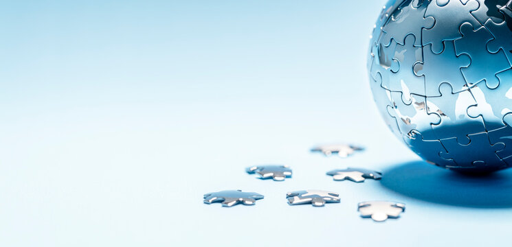 Global strategy globe jigsaw puzzle background