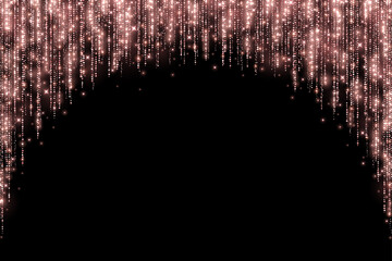 Rose gold holiday decoration round arch glitter garland on black background. Vector - obrazy, fototapety, plakaty