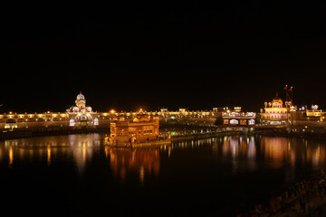Fototapeta na wymiar Widescape of Golden temple, Amritsar, Punjab, India. Preeminent spiritual site of Sikhism