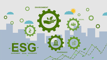 Fototapeta na wymiar Sustainable business or green business vector illustration background with sprocket wheel icon concept related to green environmental icon set. Web and Social Header Banners for ESG