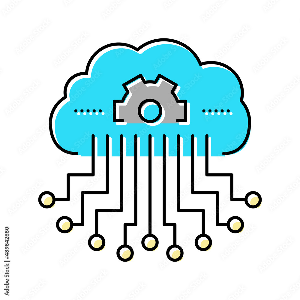 Poster cloud storage and working process neural network color icon vector illustration