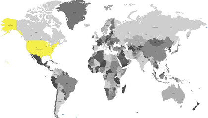Fototapeta premium World map. United States of America map. USA. 