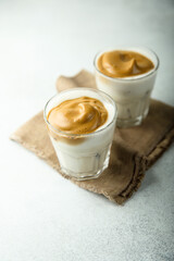 Homemade iced coffee drink for two