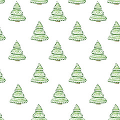 Delicate cartoon seamless pattern with Christmas tree. New Year's pattern. Green Christmas tree