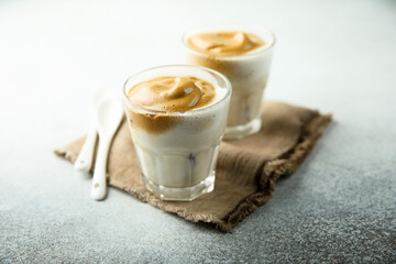 Homemade iced coffee drink for two