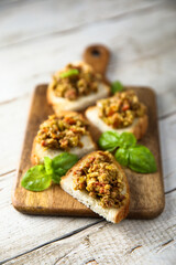 Homemade bruschetta with olive tapenade