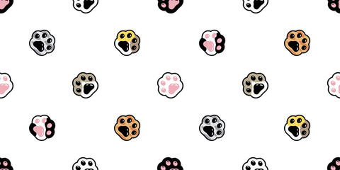 cat paw seamless pattern dog footprint calico kitten vector puppy pet breed cartoon doodle repeat wallpaper tile background illustration design isolated