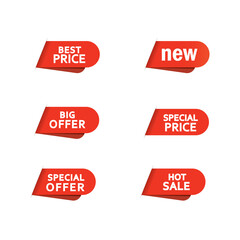 Six labels with the inscription:  Best price, hot sale, special price, big offers, new.